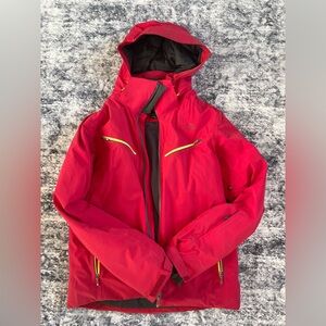 The North Face Hyvent- Hooded Jacket Red with Yellow Accents. Men’s medium